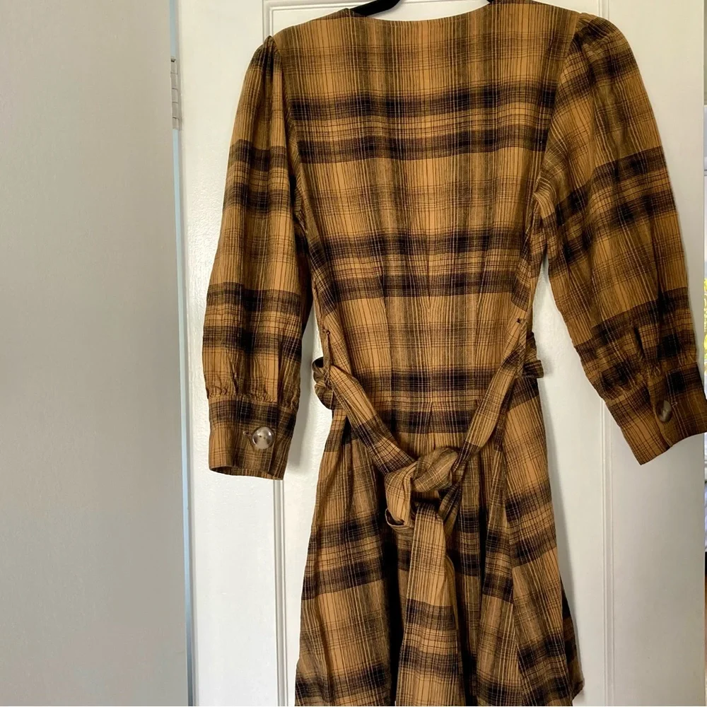 Free People English Rose Plaid Linen Blend Mini Dress Women's Size 0/UK4